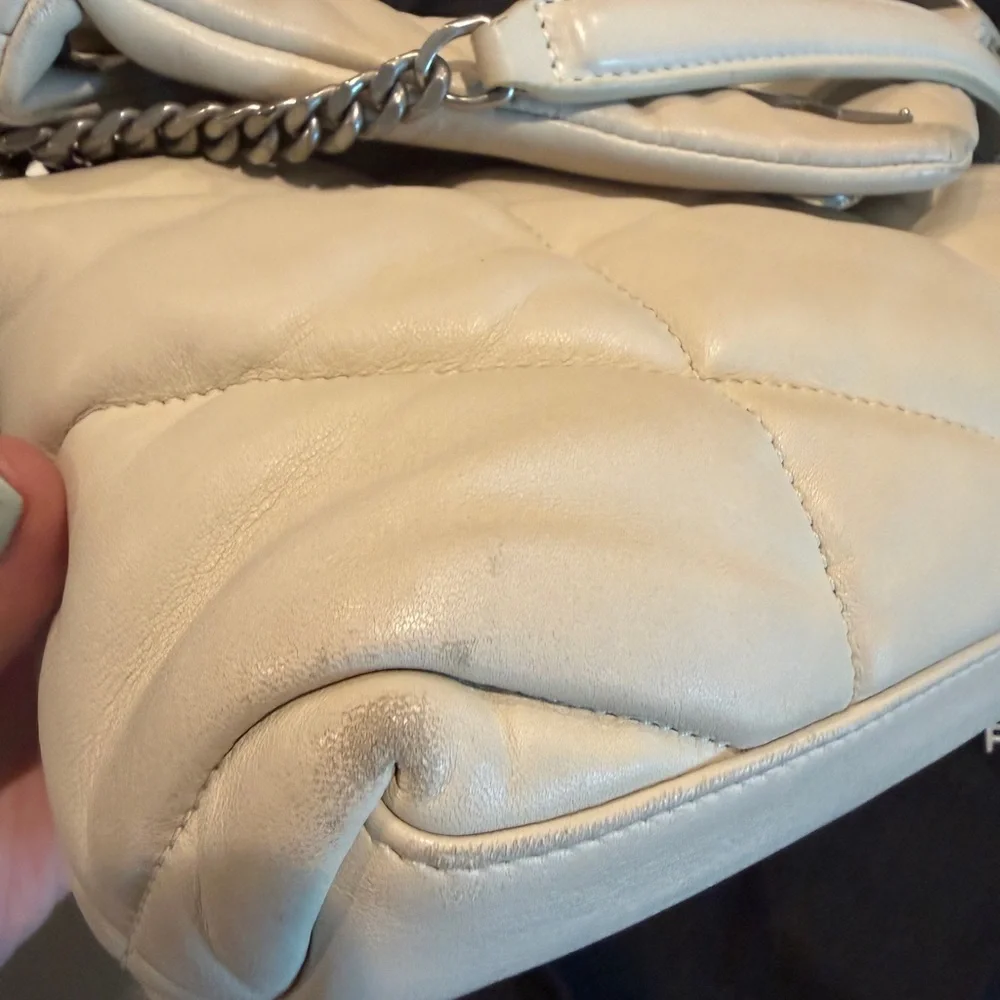 Preloved Saint Laurent Cream Quilted Leather Shoulder Bag FULL SET - Picture 13 of 16